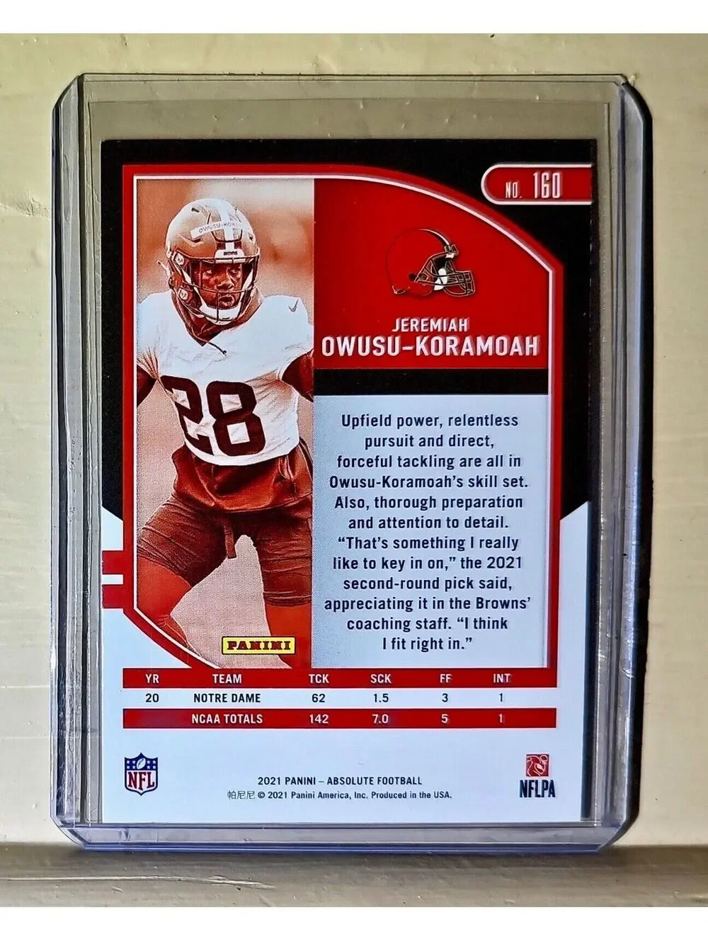 Jeremiah Owusu-Koramoah 2021 Panini NFL Absolute #160 Card Browns